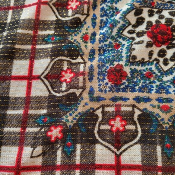 Plaid Floral Animal Print Fringe Scarf - Picture 5 of 7